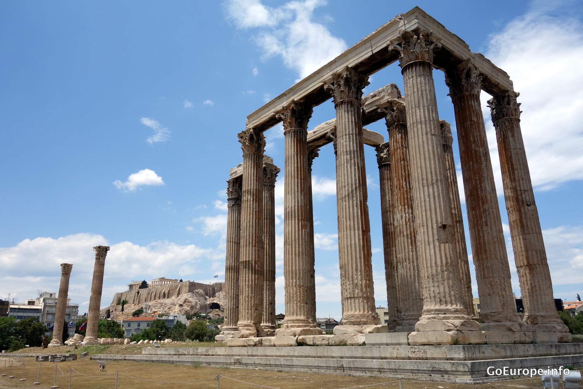 The surviving columns of the Temple of Olympian Zeus in Athens.