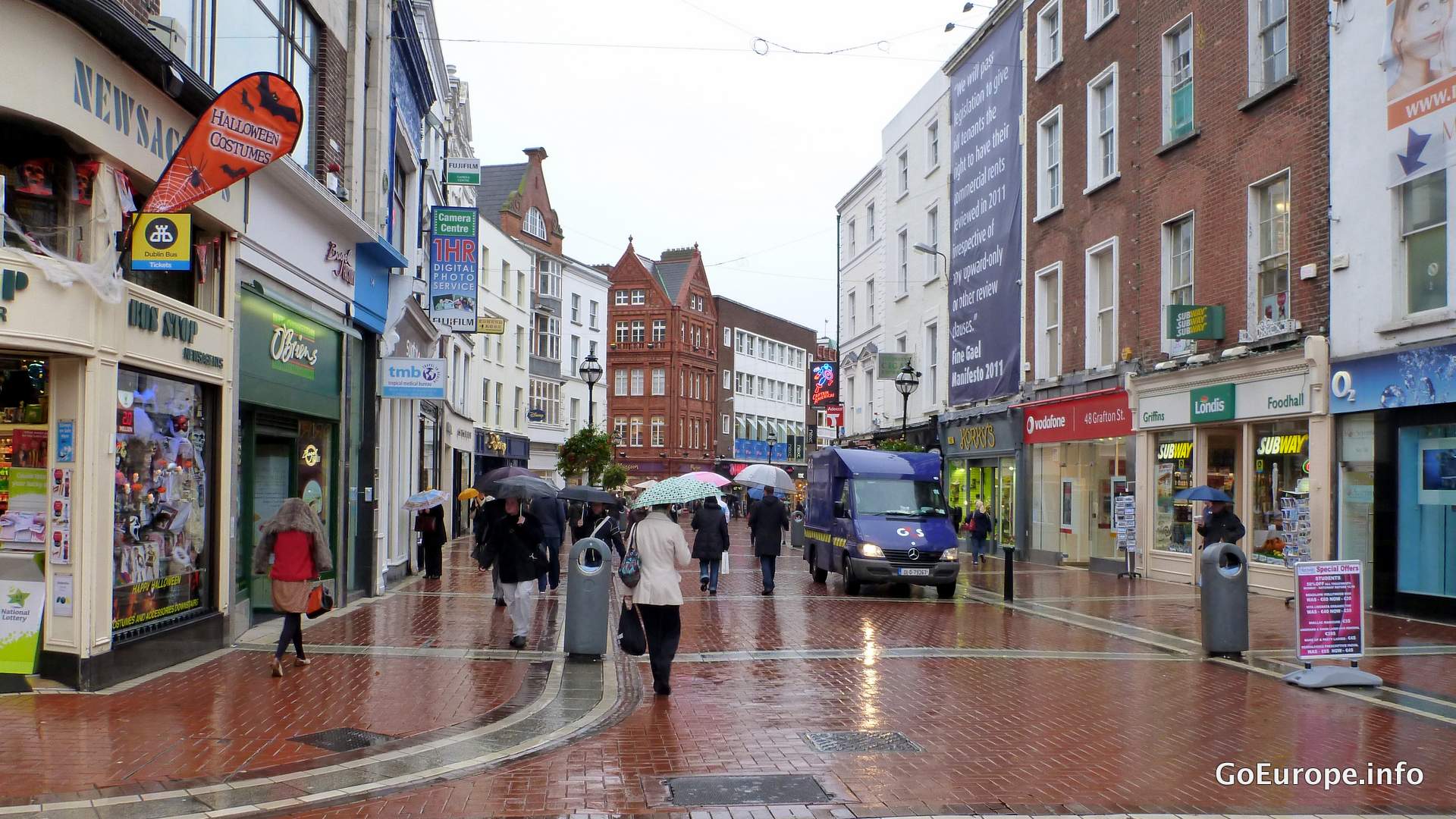 A lively pedestrian shopping street in central Dublin.