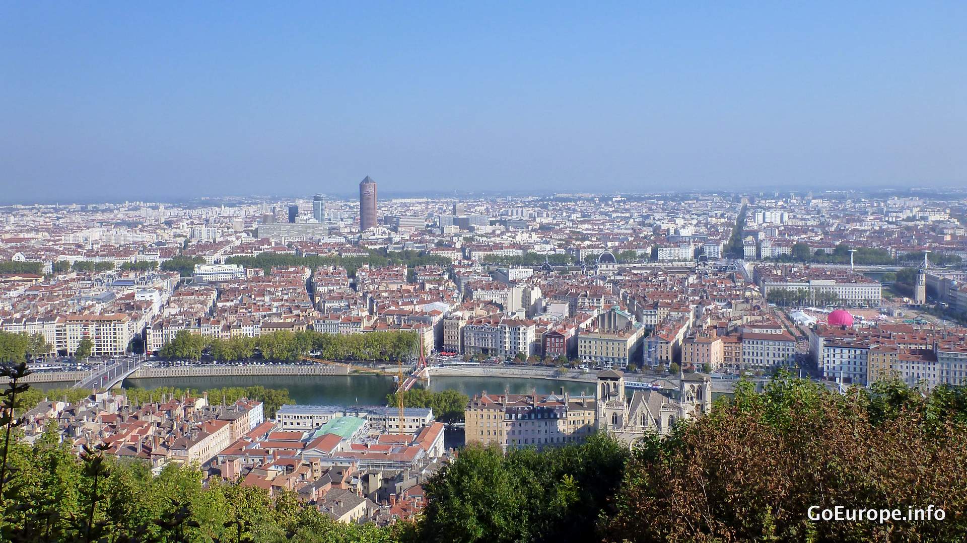 A broad view over Lyon from Fourvière hill.