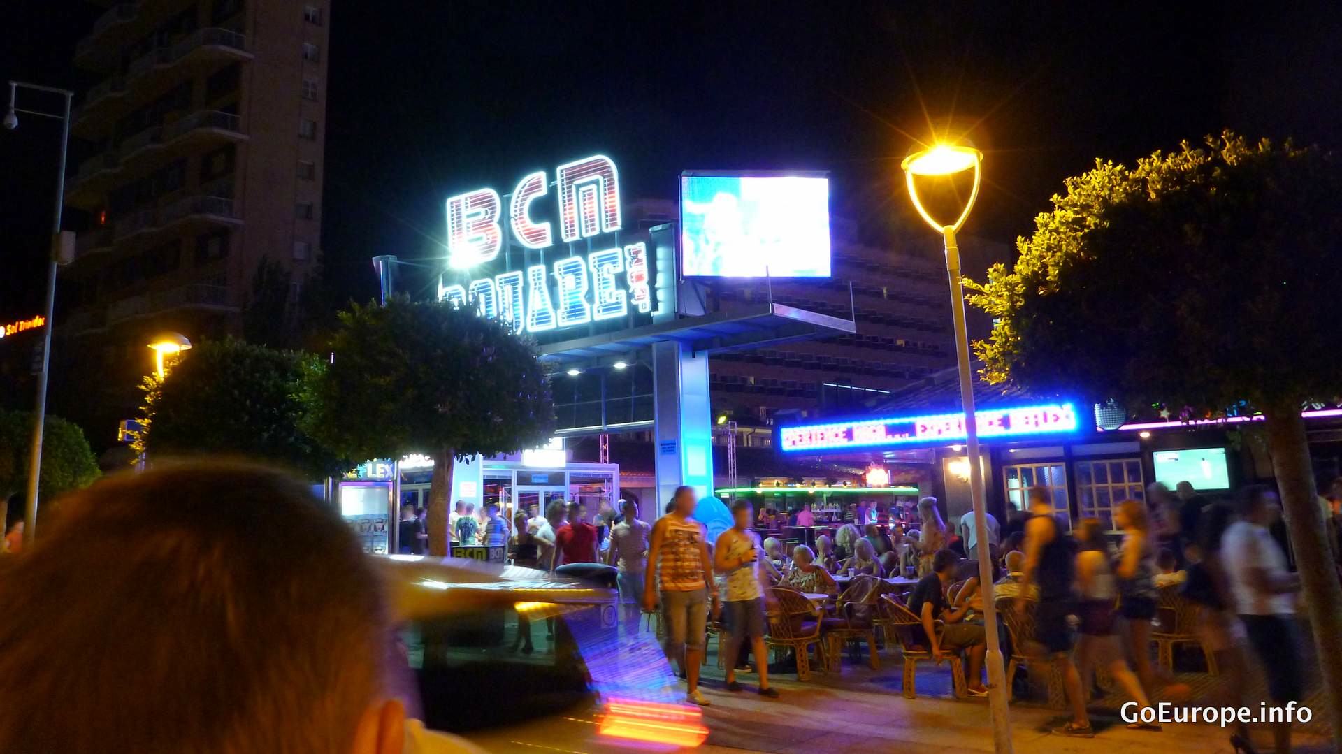 Evening lights around the entertainment district in Magaluf.